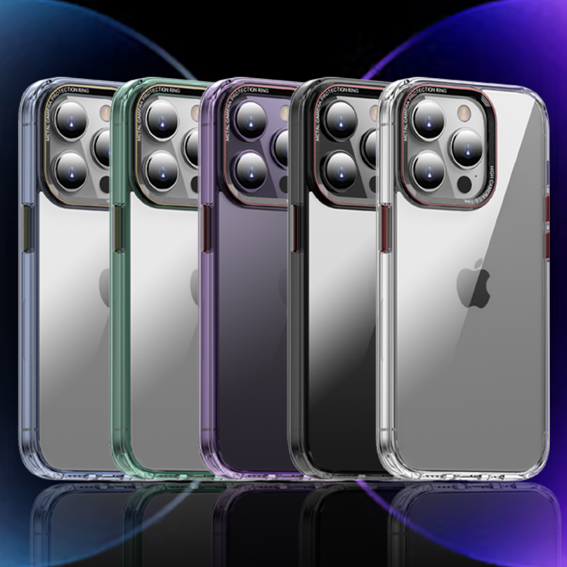 适用iPhone14手机壳∑　透明新款苹果14promax保护套□防摔金属撞色 13壳